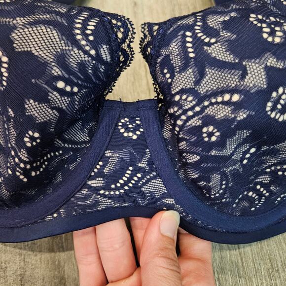 Soma Enticing Lift Full Coverage Lace Bra Womens 34C Navy Blue Feminine Lace - Picture 3 of 9